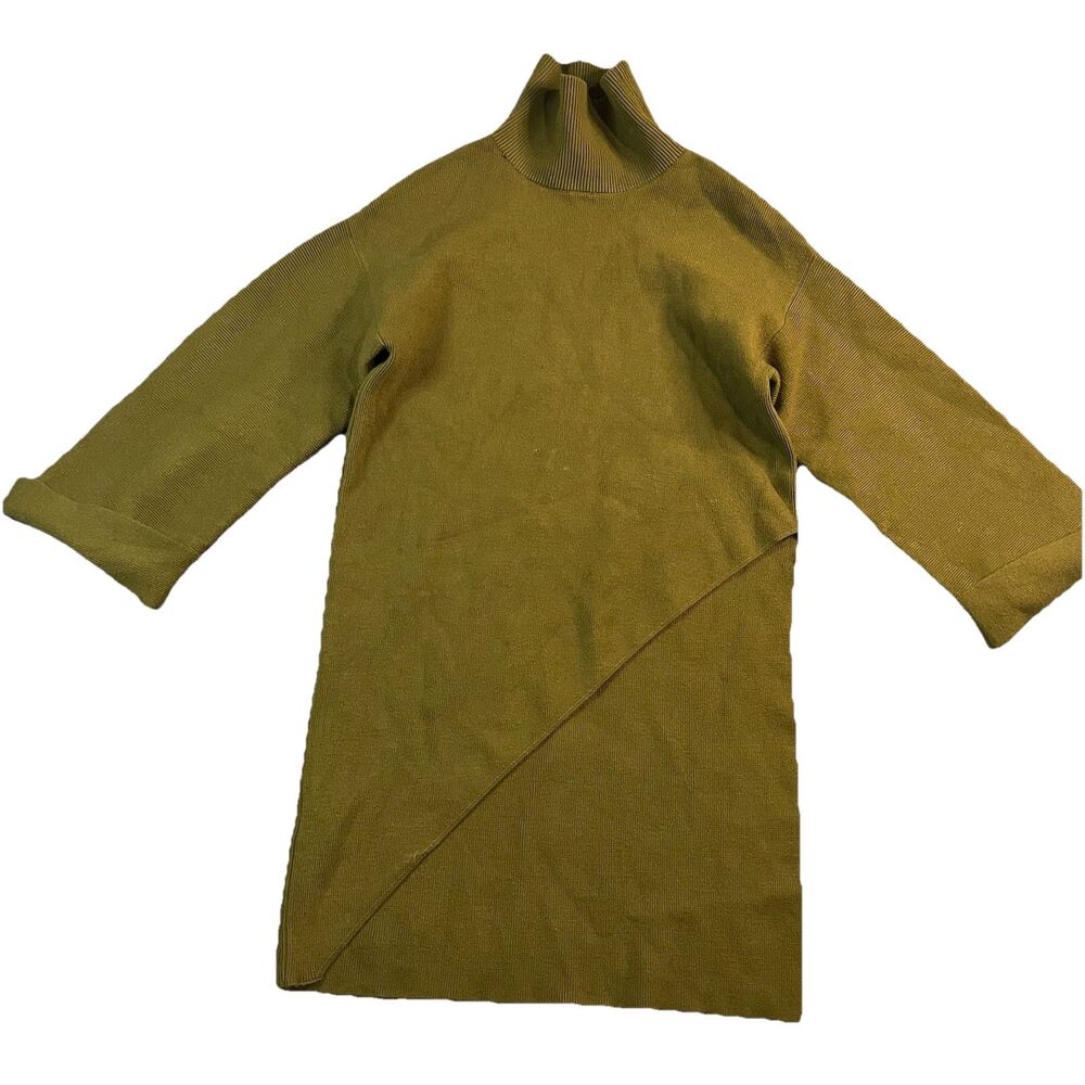 Sweewe Paris Womens Long Sleeve Green Ribbed Cut Out Asymmetrical Sweater Size S